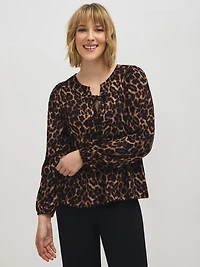 Animal Print Bow Detail Peplum Top