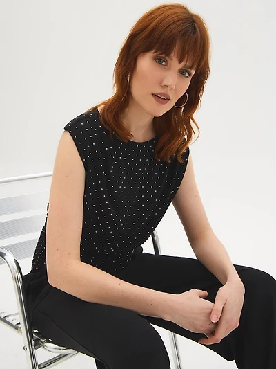 Haut sans manches à imprimé et ourlet froncé