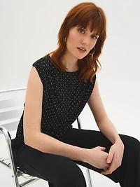 Haut sans manches à imprimé et ourlet froncé