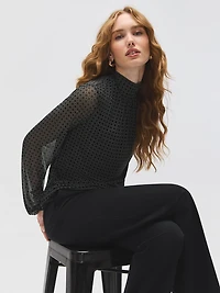 Geo Print Mesh Mock Neck Top