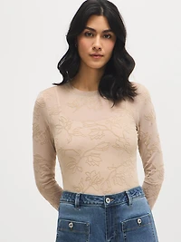 Haut en maille fleurie ton sur