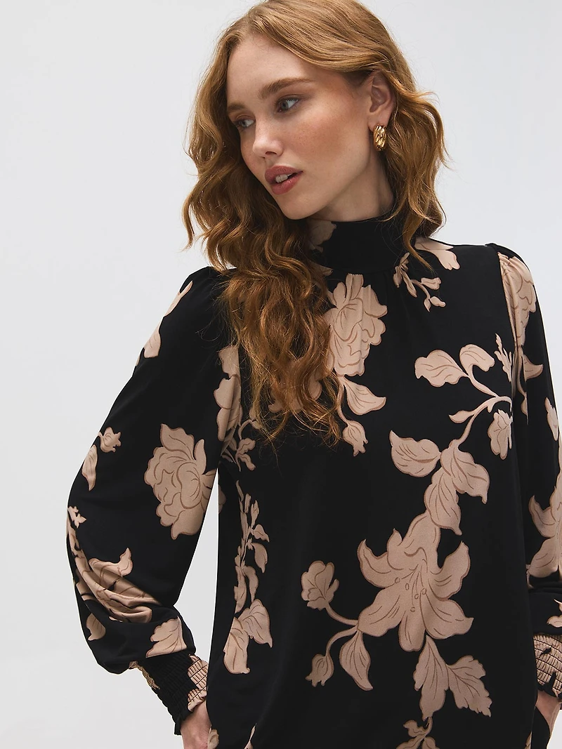 Haut en jersey à col montant et imprimé floral