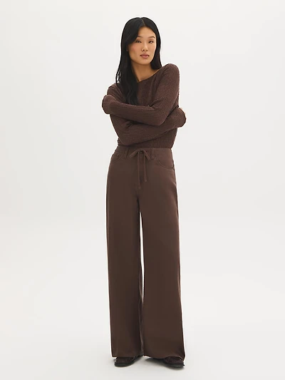 Cotton-Blend Wide-Leg Pants