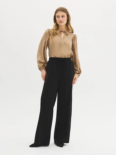 Twill Wide-Leg Pants