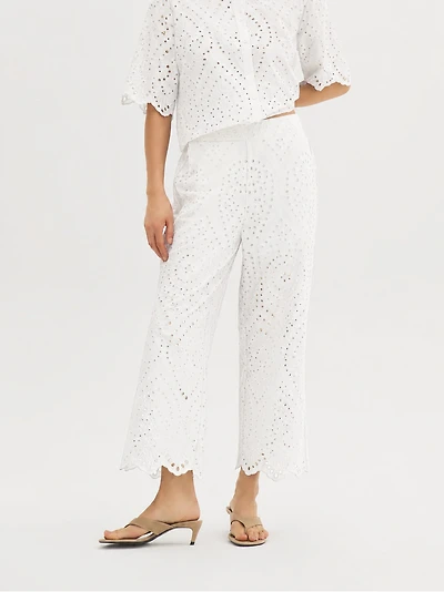 Pantalon à jambe large en coton ajouré