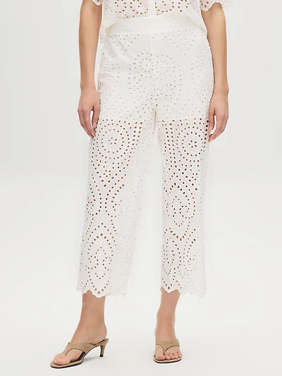 Pantalon à jambe large en coton ajouré