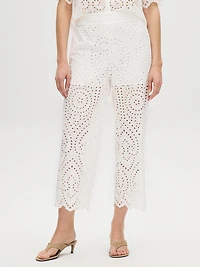 Pantalon à jambe large en coton ajouré