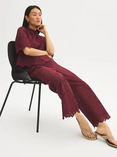 Pantalon à jambe large en coton ajouré