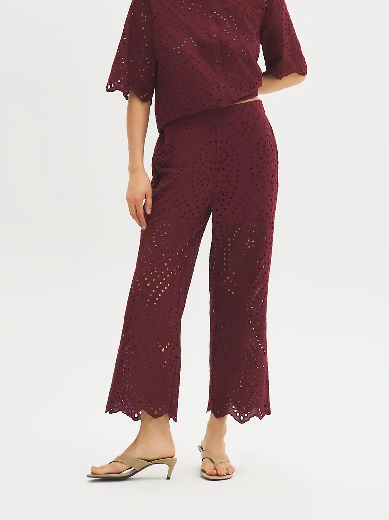 Pantalon à jambe large en coton ajouré