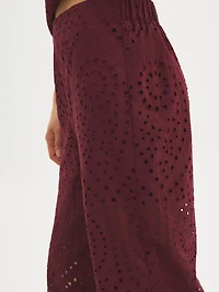Pantalon à jambe large en coton ajouré