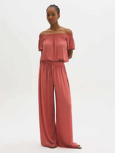 Pantalon à jambe large en gaze froissée