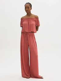 Crinkle Gauze Wide-Leg Pants