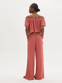Crinkle Gauze Wide-Leg Pants