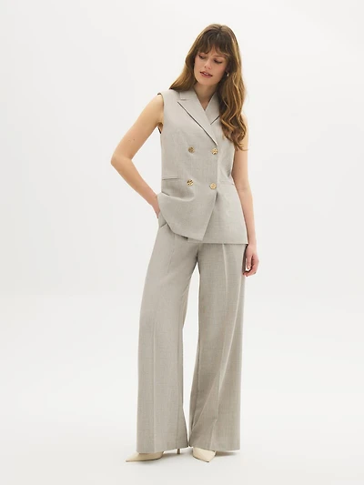 Pleated Plaid Wide-Leg Pants