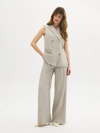 Pleated Plaid Wide-Leg Pants