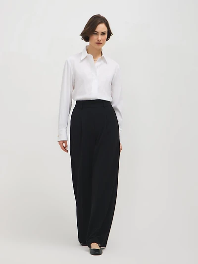 Pleated Wide-Leg Crepe Pants