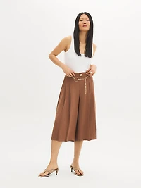 Pantalon culotte plissé à jambes larges