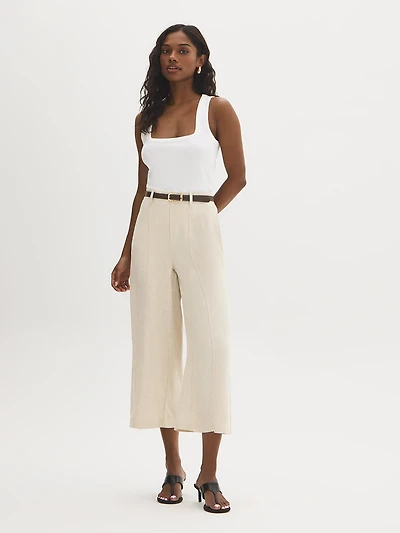 Pantalon culotte en mélange de lin