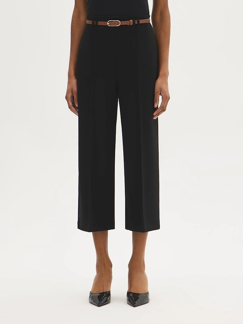 Pantalon gaucho en tissu crêpe avec ceinture