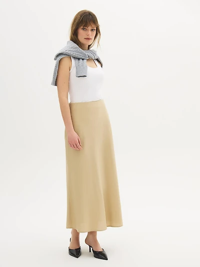 Linen-Blend Bias-Cut Skirt