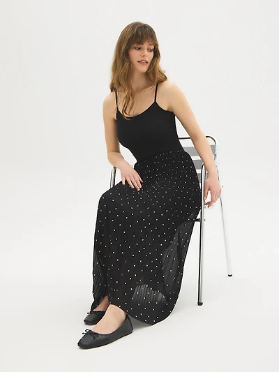 Polka Dot Pleated Chiffon Skirt