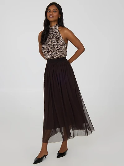 Pleated Mesh Skirt