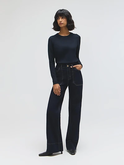 Cotton-Blend Straight Leg Jeans