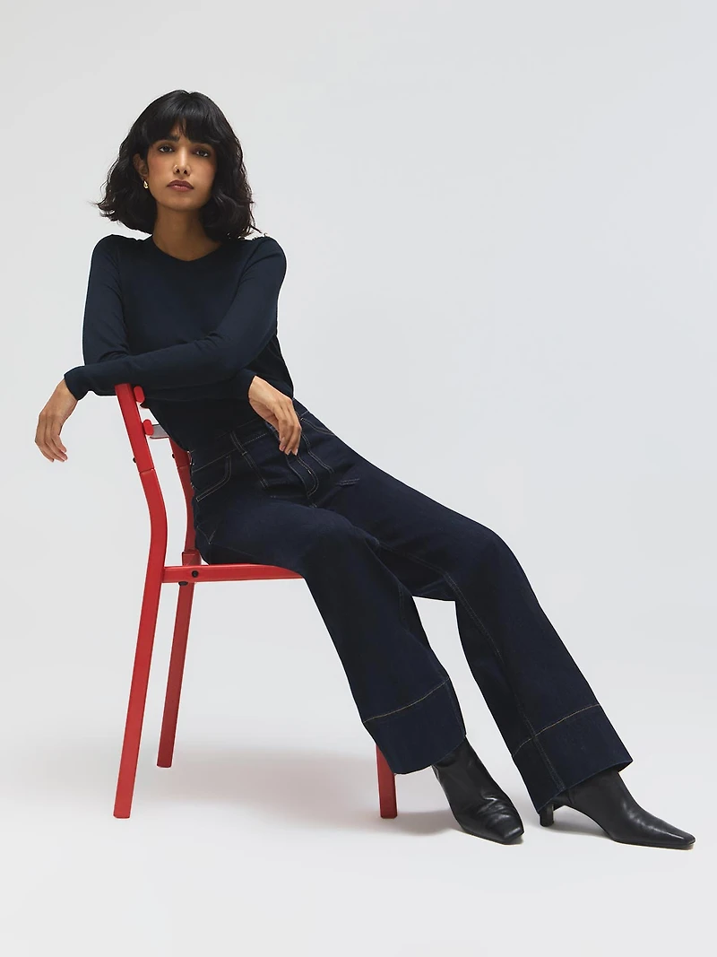 Cotton-Blend Straight Leg Jeans