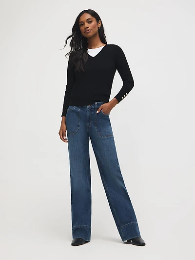 Jean à jambe droite en mélange de coton