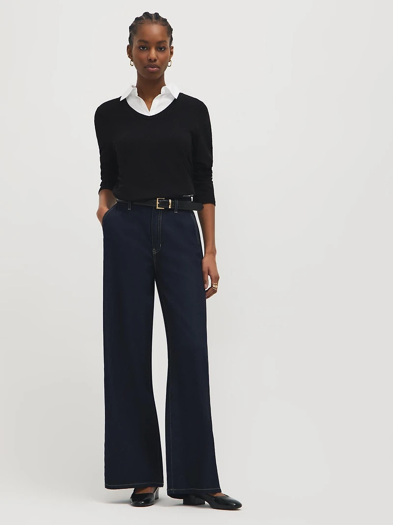 Cotton-Blend Wide-Leg Jeans