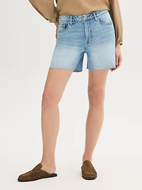 Raw Edge Cotton Denim Shorts