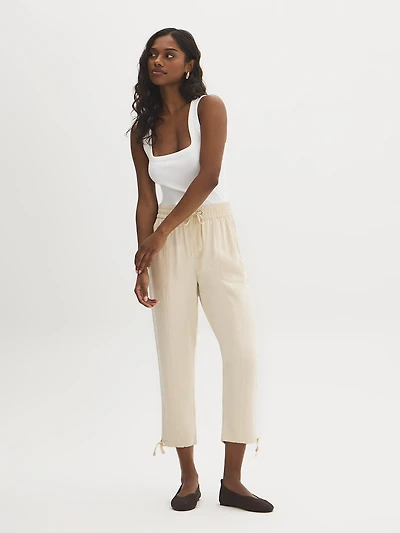 Drawstring Twill Capri Pants