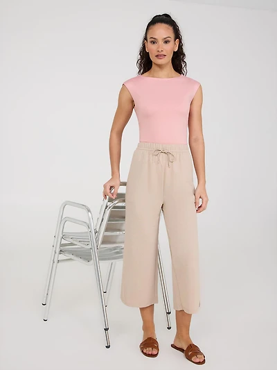 Pantalon gaucho texturé à jambe large et cordon de serrage