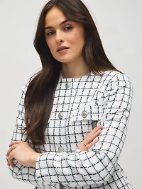 Blazer en tricot bouclé sans col et ceinturé