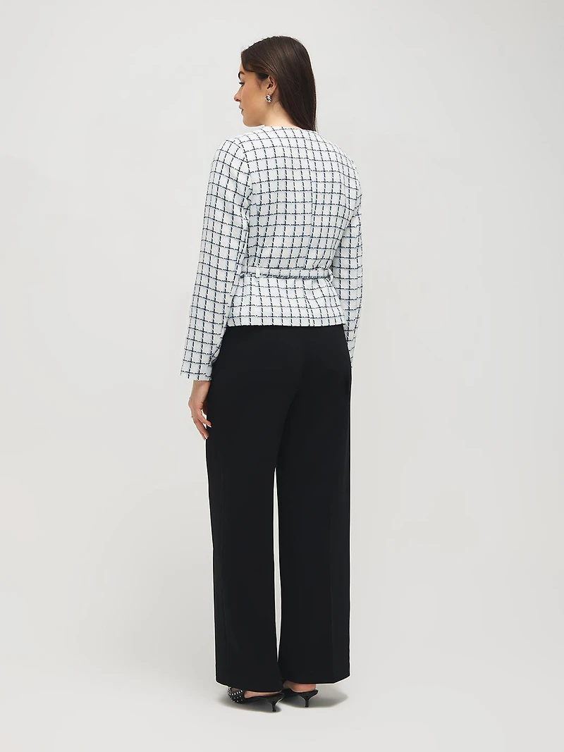 Blazer en tricot bouclé sans col et ceinturé