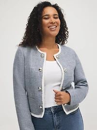 Contrast Trim Cropped Boucle Blazer