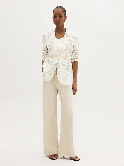 Floral Print Linen-Blend Blazer