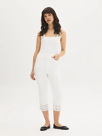 Jean capri en mélange de coton à ourlet ajouré