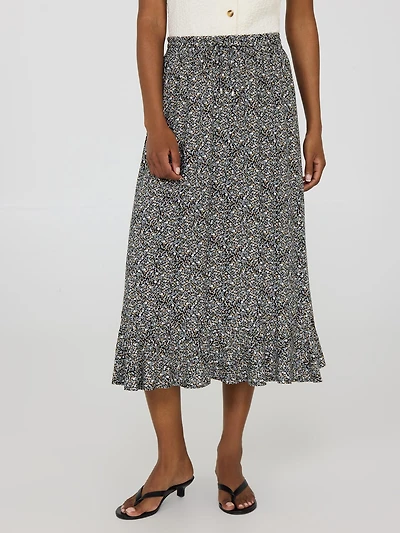 Floral Print Flounce Midi Skirt