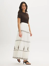 Cotton Embroidered Tiered Maxi Skirt
