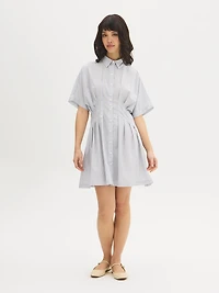 Cotton-Blend Striped Mini Shirt Dress