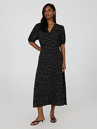 Floral Print Puff Sleeve Midi Dress
