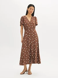 Polka Dot V-Neck Midi Dress