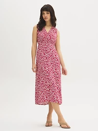 Robe mi-longue smockée à décolleté en V et motif floral