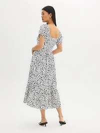 Robe mi-longue imprimée à manches bouffantes
