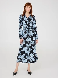 Robe chemise mi-longue à imprimé floral