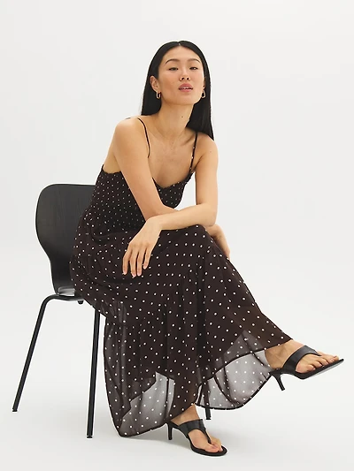 Polka Dot Tiered Chiffon Dress