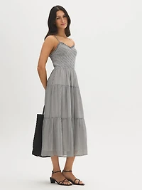 Gingham Tiered Chiffon Dress