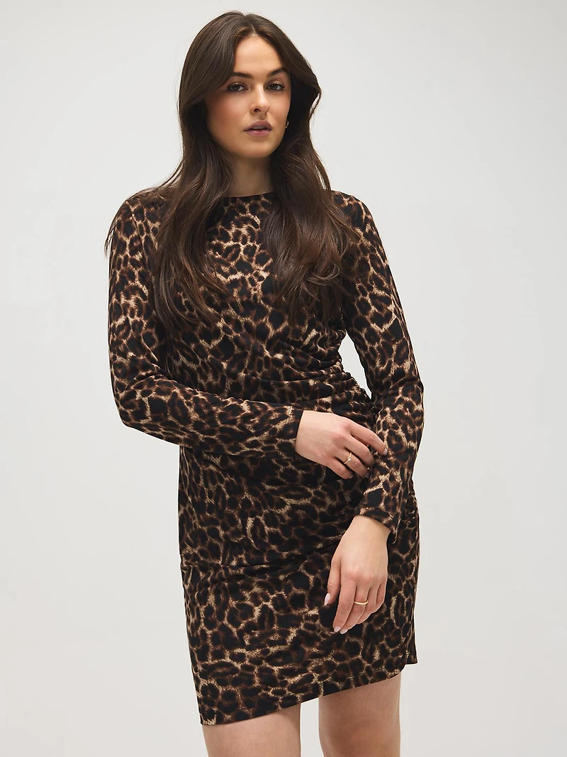 Animal Print Gathered Mini Dress