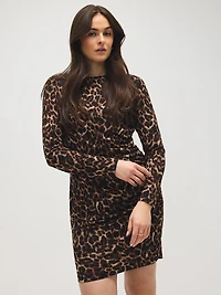 Animal Print Gathered Mini Dress